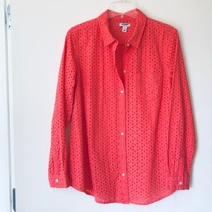 Old Navy bright pink long sleeve eyelet blouse